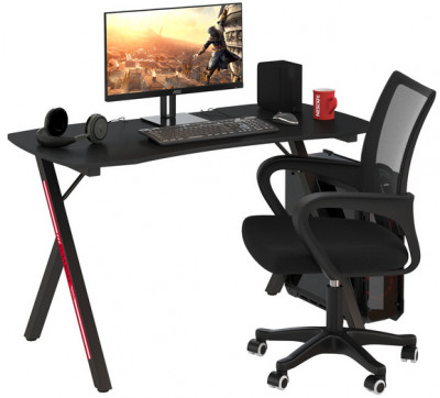 Игровой стол Мебель--24 GT-2310 + кресло компьютерное 103 чёрное, цвет чёрный, ШхГхВ 120х60х73 + 59х56х83-94 см.