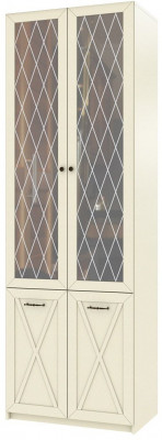 Бэль Шкаф двухдверный со стеклом (задняя стенка зеркало) Слоновая кость