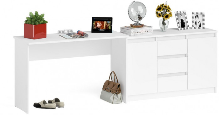Мори Стол письменный МСП1200.1 + Комод МК1200.3, цвет белый, ШхГхВ 240,8х50х76,6 см., универсальная сборка