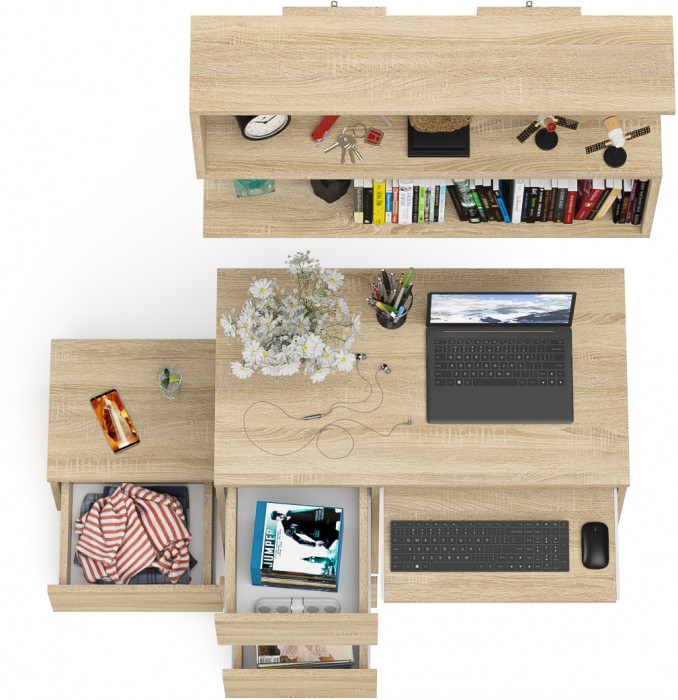 Мори компьютерный стол МС-6 левый + Тумба ТМП400.1 + Полка 900, дуб сонома