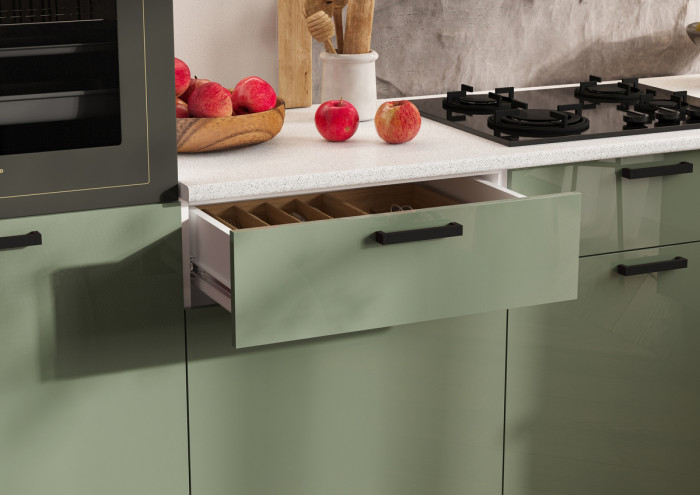 Кухня Техно 3,0х1,8/1080м Компоновка №8, Белый/Олива глянец