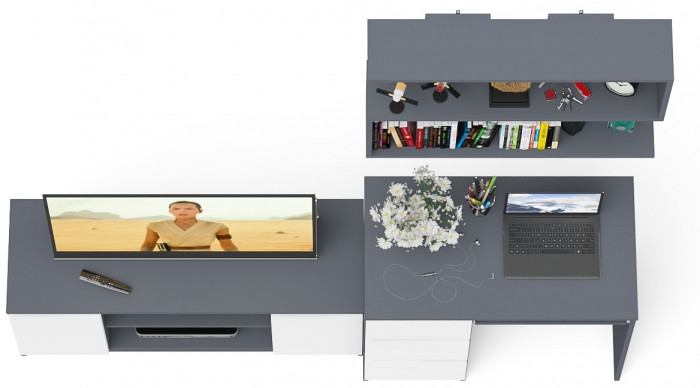 Мори Стол компьютерный МС-6 левый + Тумба МТВ1200.1 + Полка 900, цвет графит/белый, ШхГхВ 210,4х50х209,6 см., НЕ универсальная сборка