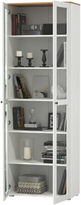 Остин 16.394.02 Шкаф-витрина, цвет белый шагрень/дуб крафт золотой, ШхГхВ 80х41,8х229,8 см.