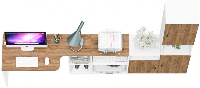 Лидер-8 Стол + Тумба МД 3.19 + Пенал, белый шагрень/крафт золото