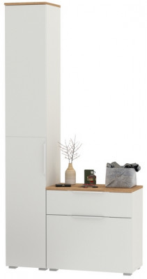 Октава Прихожая 13, белый шагрень/дуб крафт золотой/фасады МДФ белый шагрень