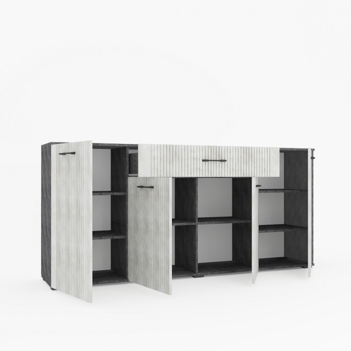 Модульная стенка для гостиной "Денвер" - Бетон спаркс/Перламутр жемчуг