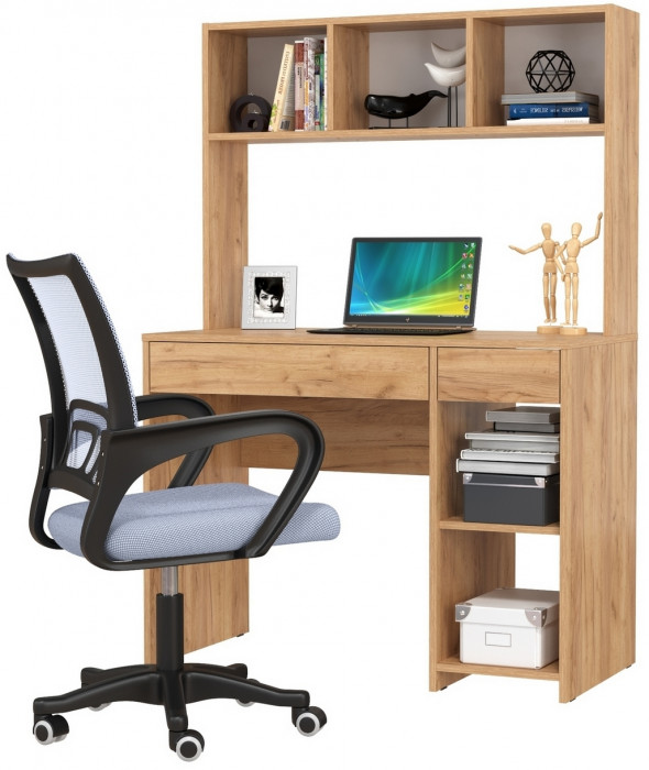 Стол компьютерный Комфорт 12.77F + кресло 103 серое, цвет дуб крафт золотой, ШхГхВ 100х49,8х147 см., универсальная сборка