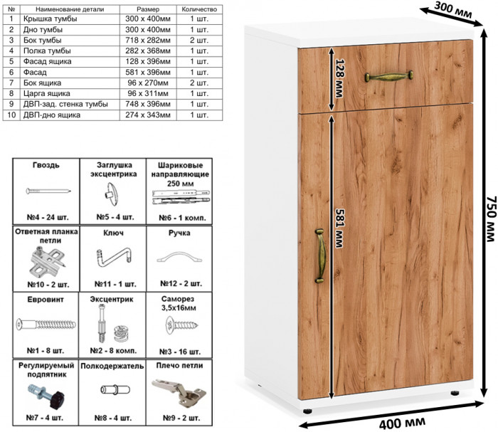 Лидер-8 Стол + Тумба МД 3.15 + Тумба МД 3.16, цвет белый шагрень/крафт золото, ШхГхВ 245х50/30х75 см. или 115х50/160х75 см., НЕ универсальная сборка