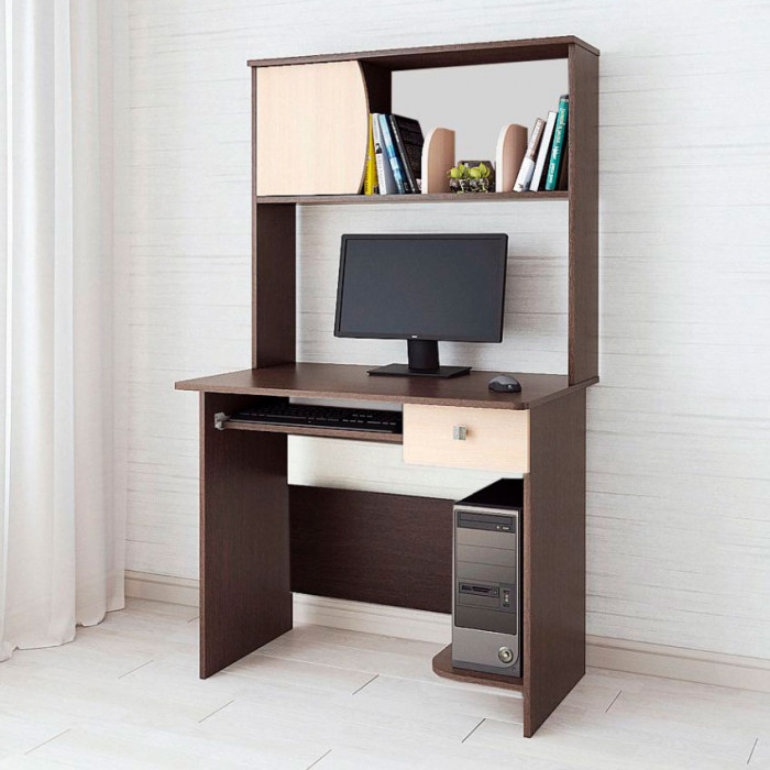 Стол компьютерный Грета-4 (900*1580*600) венге/дуб молочный