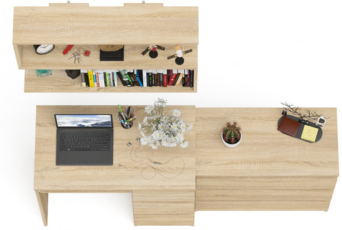 Мори Стол компьютерный МС-6 правый + Комод МК800.1 + Полка 900, цвет дуб сонома, ШхГхВ 170,4х50х209,6 см., НЕ универсальная сборка