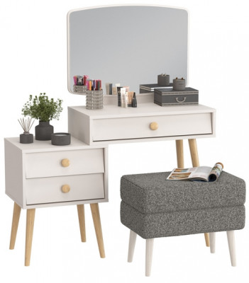 Афина Спальня 4-25901М1к.с. Трюмо + Банкетка 6-5138ТКШтем.серый Тифани, кашемир серый/ткань тёмно-серая