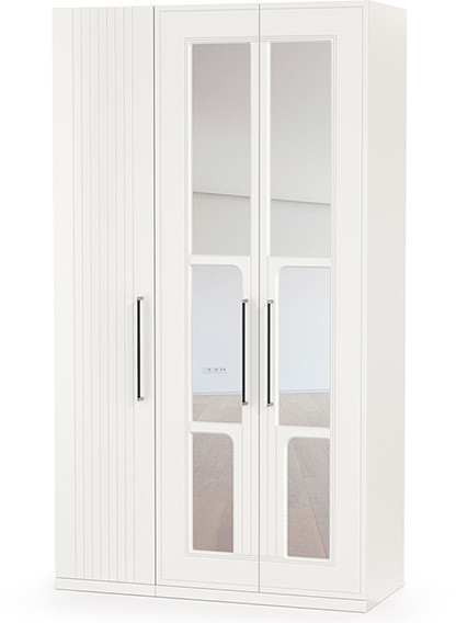 Валенсия Спальня Шкаф для одежды 3-х створчатый с зеркалами, ЛДСП белый шагрень/МДФ белый шагрень