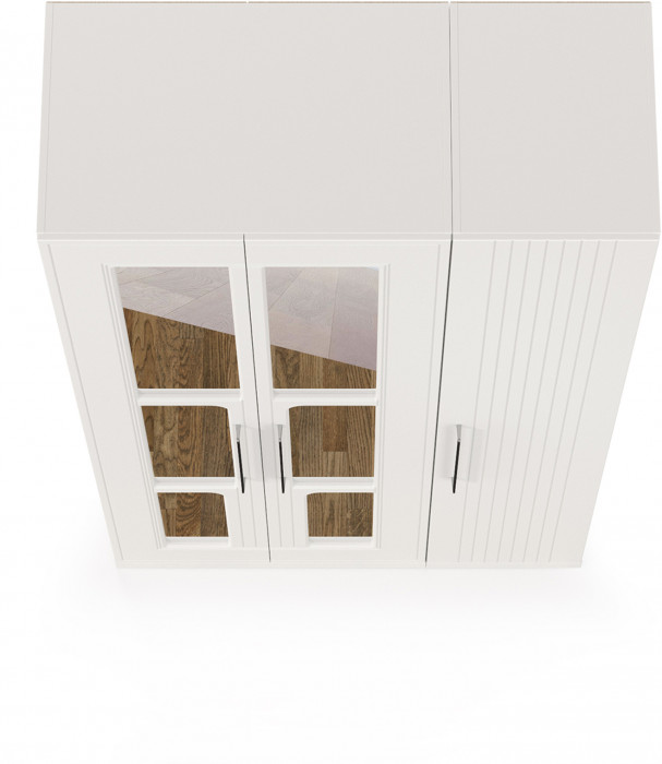 Валенсия Спальня Шкаф для одежды 3-х створчатый с зеркалами, ЛДСП белый шагрень/МДФ белый шагрень