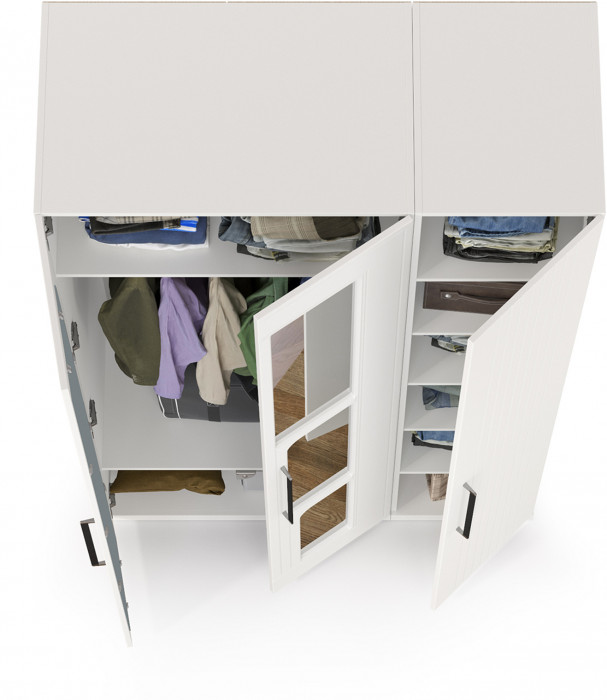 Валенсия Спальня Шкаф для одежды 3-х створчатый с зеркалами, ЛДСП белый шагрень/МДФ белый шагрень