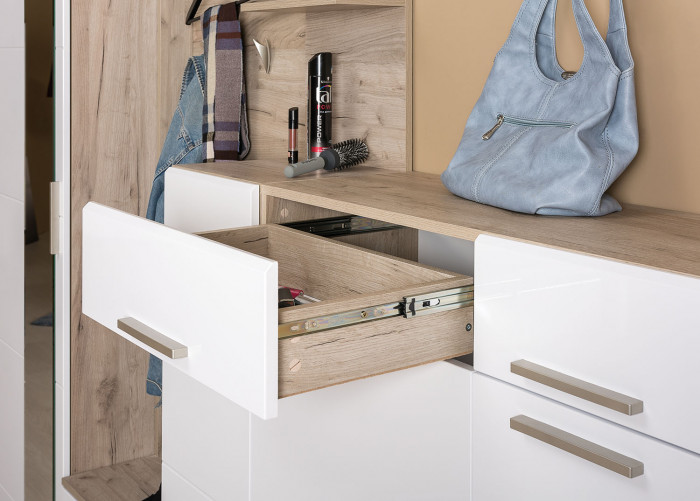 Лайн Прихожая № 05, дуб крафт серый/фасады МДФ белый глянец