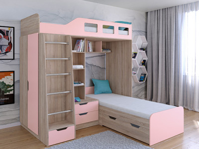Кровать двухъярусная Астра 4  Сонома/Розовый