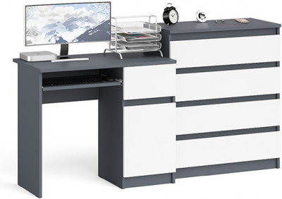 Мори компьютерный стол МС-1 правый + Комод МК800.4, графит/белый