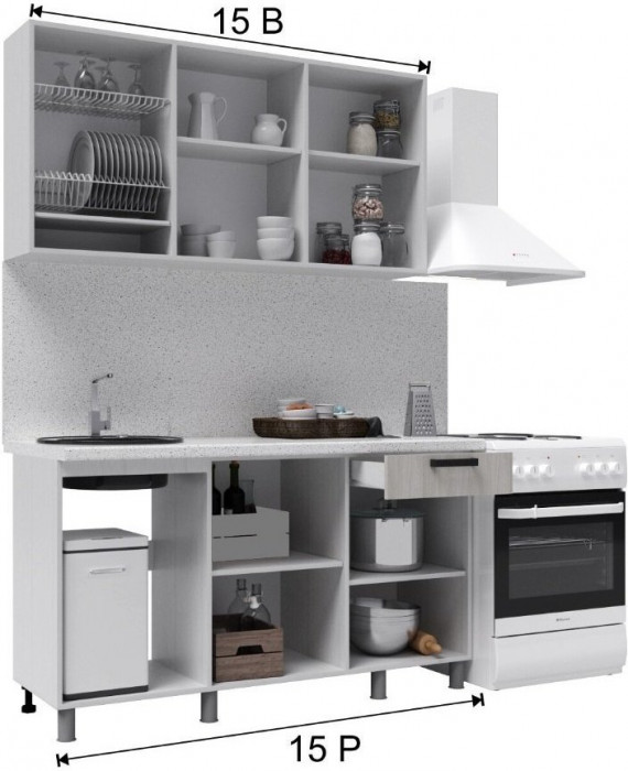 Кухонный гарнитур Тоскана 1,5м Белый/Графит