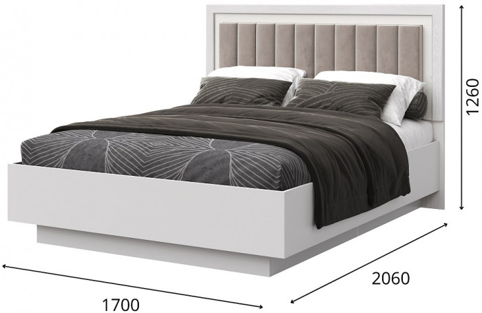 Кровать KING-SIZE 180х200 "Харди-1" с ПМ - Белый текстурный/Ясень белый