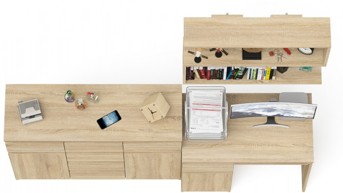 Мори Стол компьютерный МС-1 левый + Комод МК1200.4 + Полка 900, цвет дуб сонома, ШхГхВ 210,4х50х209,6 см., НЕ универсальная сборка