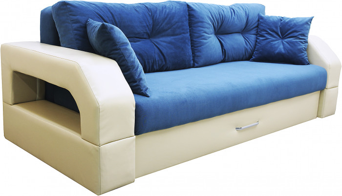 Диван еврокнижка Манчестер 160 ВЕЛЮР 09 СИНИЙ ЭКОКОЖА БЕЖЕВАЯ НПБ
