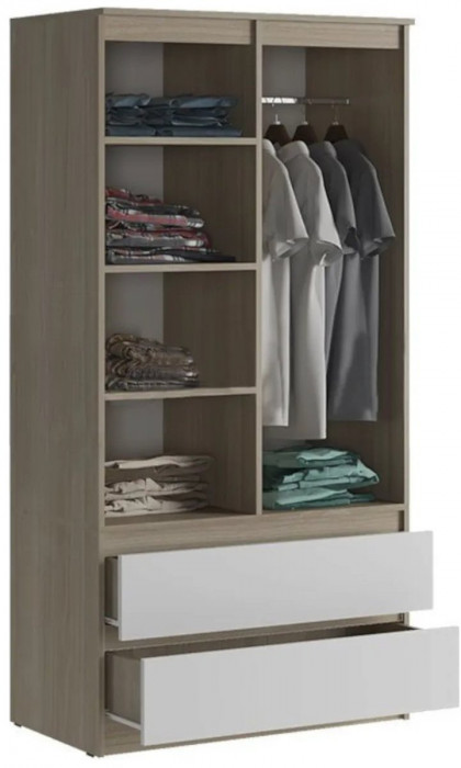 Челси Шкаф 2-х створчатый комбинированный (Белый глянец, Белый)