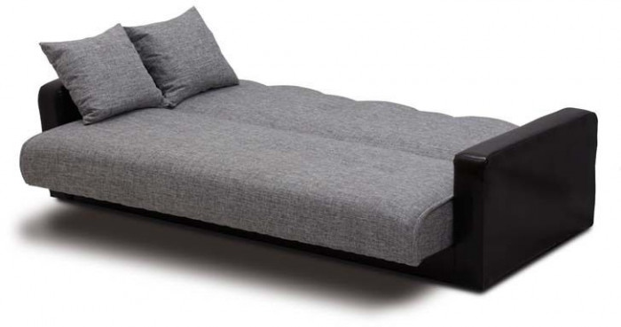 Раскладной диван-кровать, прямой, книжка, цвет серо-черный, кожа/рогожка, Лондон 120х190