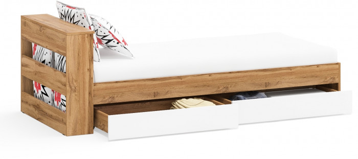 Ксения Кровать с ящиками 0900, дуб вотан/белый