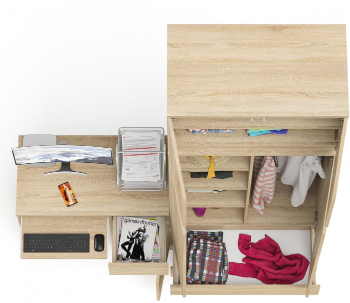 Мори компьютерный стол МС-1 правый + Шкаф МШ900.1 + Антресоль МА900.1, дуб сонома