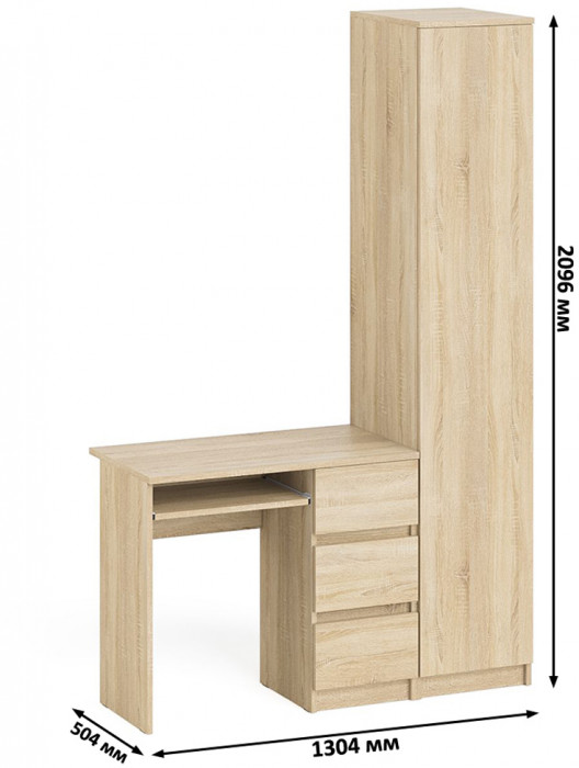 Мори компьютерный стол МС-6 правый + Пенал МШ400.1, дуб сонома