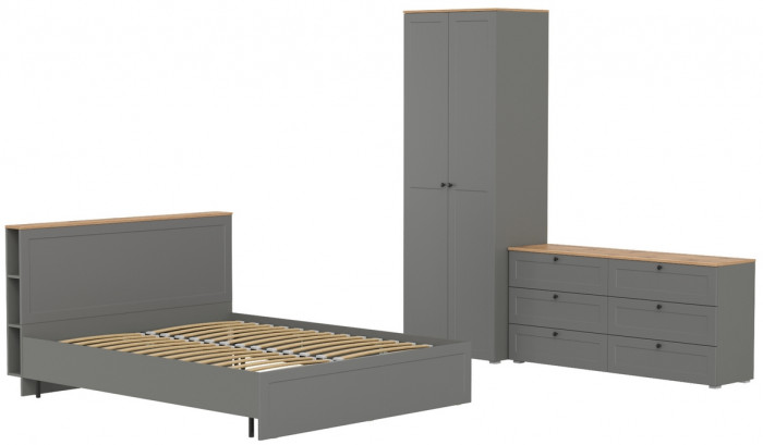 Остин 11.53 Кровать + ортопед + 13.336.02 Шкаф для одежды + 16.240 Комод, серый графит/дуб крафт золотой