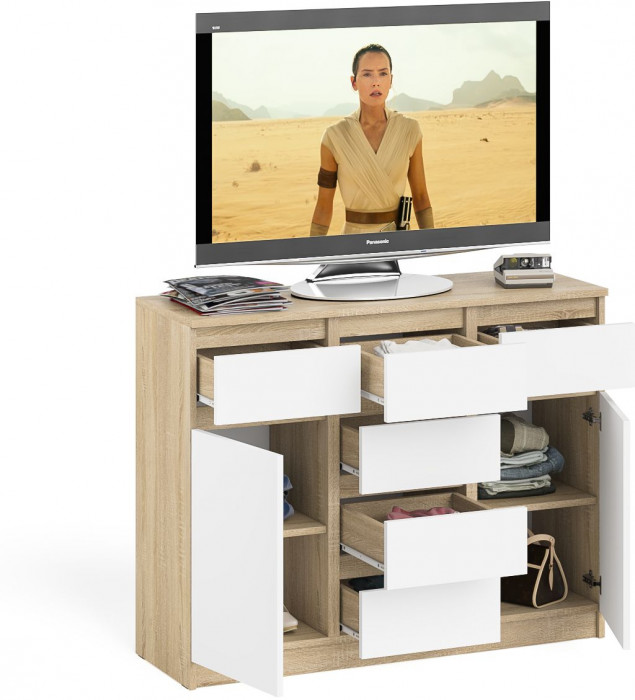 Мори Комод МК1200.4, цвет дуб сонома/белый, ШхГхВ 120,4х41х94 см.