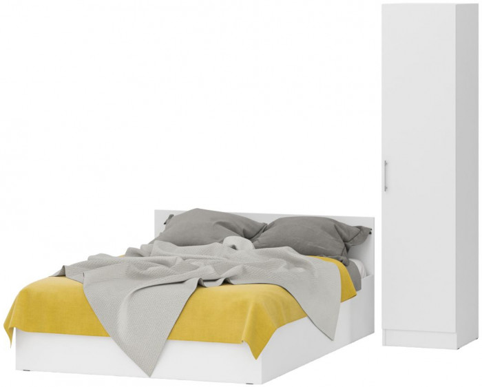 Кровать с ящиками 1400 + Пенал Стандарт, цвет белый, ШхГхВ 143,5х203,5х70 + 45х52х200 см., сп.м. 1400х2000 мм., без матраса, основание есть