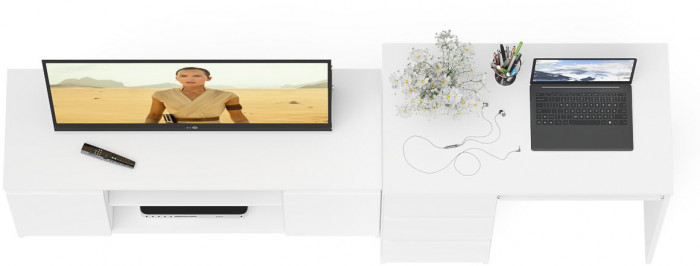 Мори Стол компьютерный МС-6 левый + Тумба МТВ1200.1, цвет белый, ШхГхВ 210,4х50х76,6 см., выдвижные ящики слева, НЕ универсальная сборка