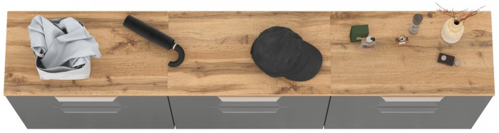 Октава 16.127 Тумба для обуви + 16.127 Тумба + 16.127 Тумба, цвет серый графит/дуб крафт золотой/фасады МДФ серый графит, ШхГхВ 194,7х35,4х62,2 см.