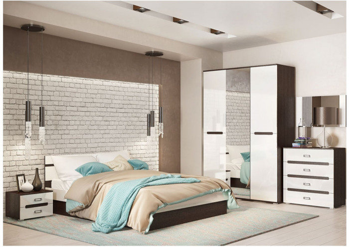 Модульная спальня Ким (Белый глянец, Дуб Сонома)