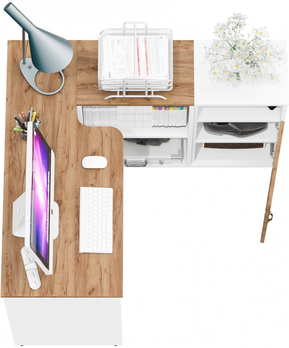 Лидер-8 Стол + Тумба МД 3.19, белый шагрень/крафт золото