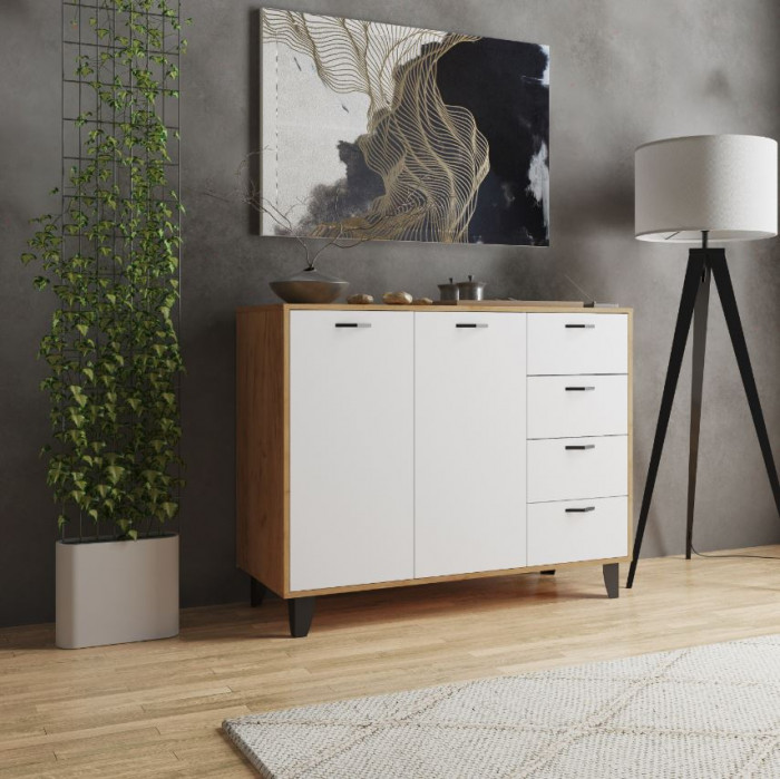 Комод Катрин 12 дуб крафт золотой/белый