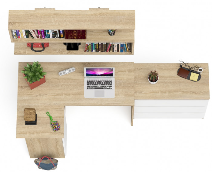 Мори компьютерный стол МС-16 левый + Комод МК800.1 + Полка 1200, дуб сонома/белый