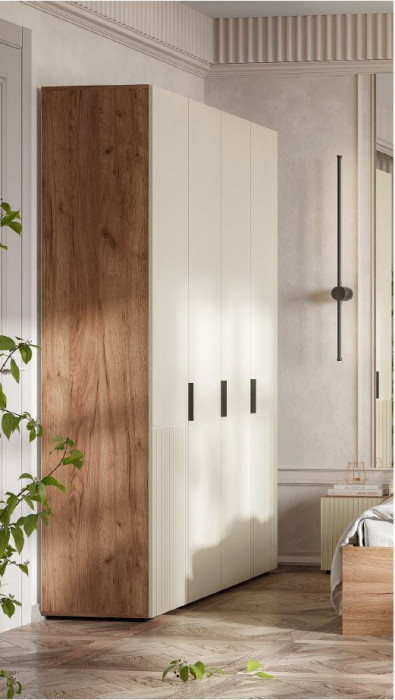 СОНАТА ШК 04 Шкаф 4-х створчатый (1600х2100х460) Фасад МДФ МОНО КЕРАМИКА/Корпус ДУБ КРАФТ ТАБАЧНЫЙ