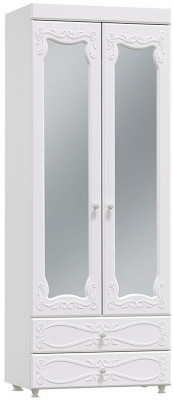 Шкаф 2-х дверный с зеркалами и ящиками (гл.560) Италия ИТ-50 белое дерево