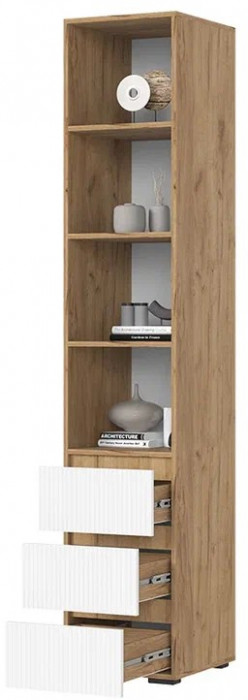 Хелен ПН 02 Пенал открытый (0,400х2,100х0,460) белый супермат/дуб крафт золото