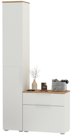 Октава Прихожая 13, цвет белый шагрень/дуб крафт золотой/фасады МДФ белый шагрень, ШхГхВ 97,1х35,4х197,6 см., универсальная сборка