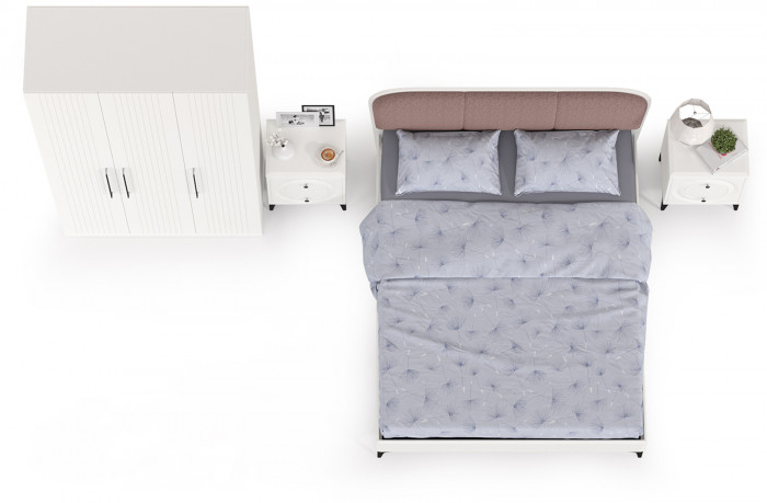 Валенсия Спальня № 34, цвет ЛДСП белый шагрень/МДФ белый шагрень/ткань велутто 19, ортопед есть, сп. м. 1600х2000 мм., б/м