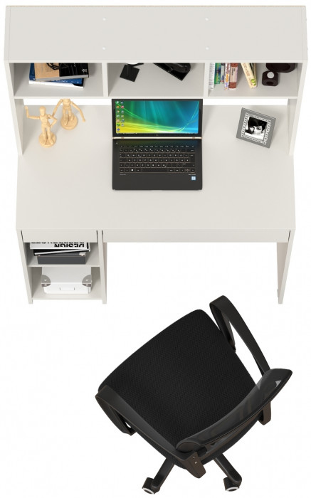 Стол компьютерный Комфорт 12.77F + кресло 103 чёрное, цвет белый шагрень, ШхГхВ 100х49,8х147 см., универсальная сборка