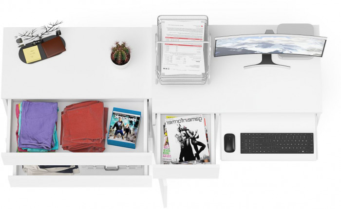 Мори компьютерный стол МС-1 левый + Комод МК800.1, белый