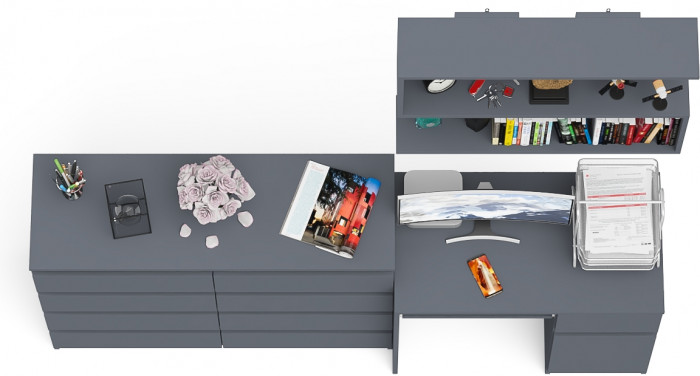 Мори Стол компьютерный МС-1 правый + Комод МК1200.8 + Полка 900, цвет графит, ШхГхВ 210,4х50х209,6 см., НЕ универсальная сборка