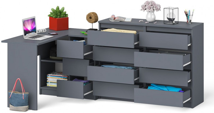 Мори Стол компьютерный МС-16 правый + Комод МК1200.8, цвет графит, ШхГхВ 244,8х84,9х94 см., выдвижные ящики справа, НЕ универсальная сборка