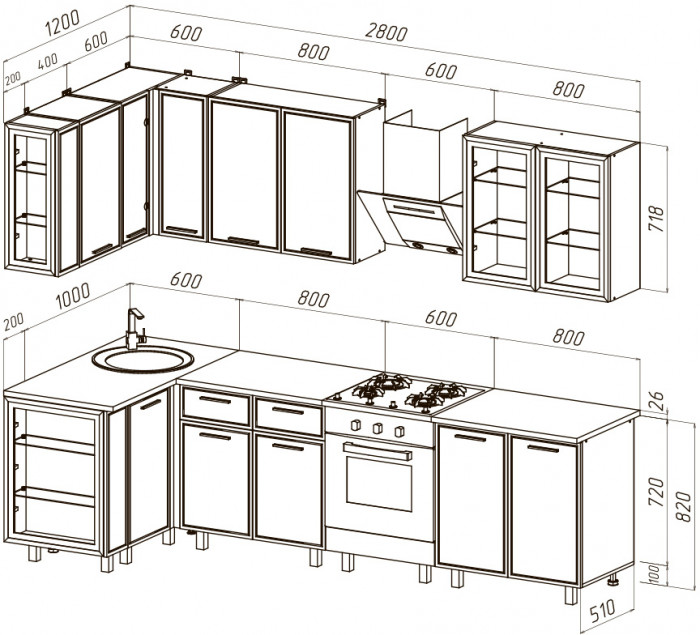 Кухня Бьянка 1,2х2,8м, Крафт золотой/Кашемир