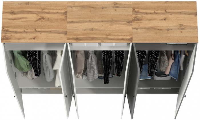 Остин 13.224 Шкаф 3 шт., белый шагрень/серый графит/дуб крафт золотой